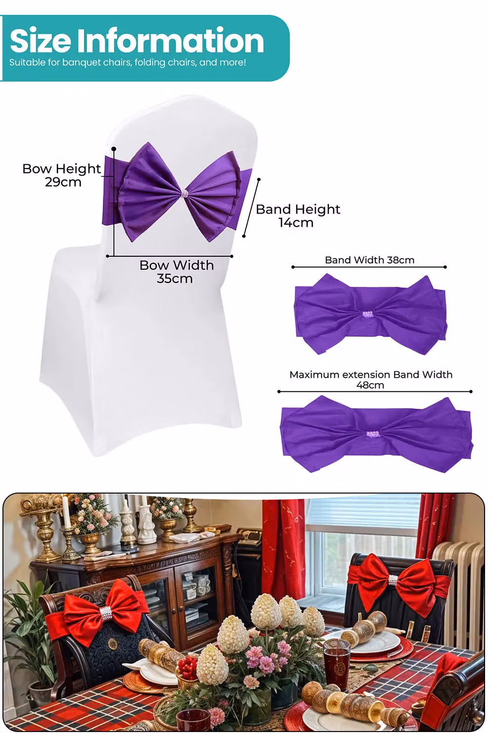 Neel Blue Pack of 10 Purple Stretchy Chair Sash Bands with Slider Buckles for Parties and Events – 2