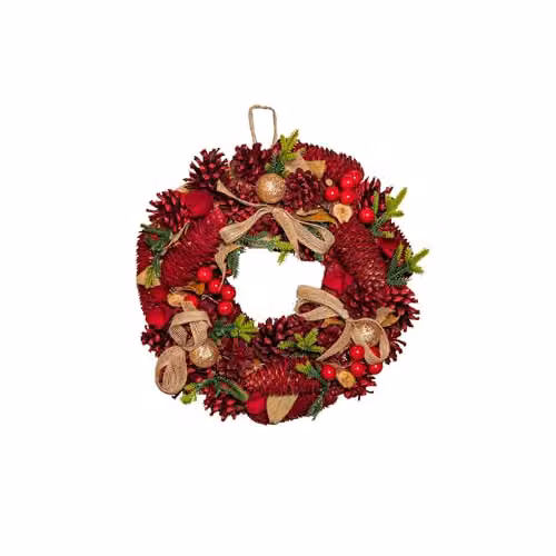 Samuel Alexander Red and Gold Floral Christmas Hanging Wreath, Diameter: 30 cm – 6