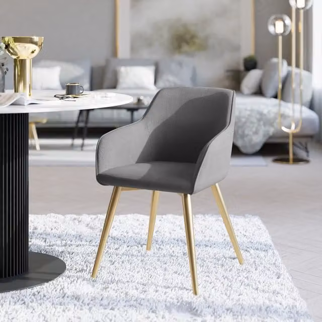 Tectake Scandinavian Dining Chair with Padded Bouclé Fabric and High Backrest in Grey and Gold
