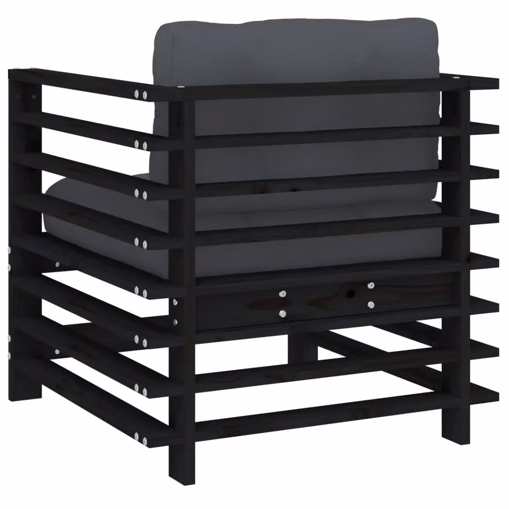 Berkfield Home Set of 2 Rustic Black Pine Garden Chairs with Fabric Cushions and Armrests – 6