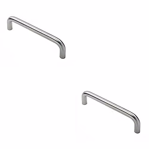 Loops 2 Pack Round D Bar Pull Handles in Brushed Silver Stainless Steel, Fixing Centres: 600 mm, W/D/H: 619 x 19 mm