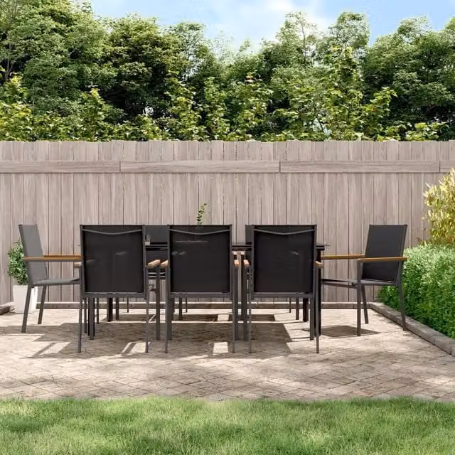 Berkfield Home 9 Piece Modern Garden Dining Set in Black Textilene and Steel