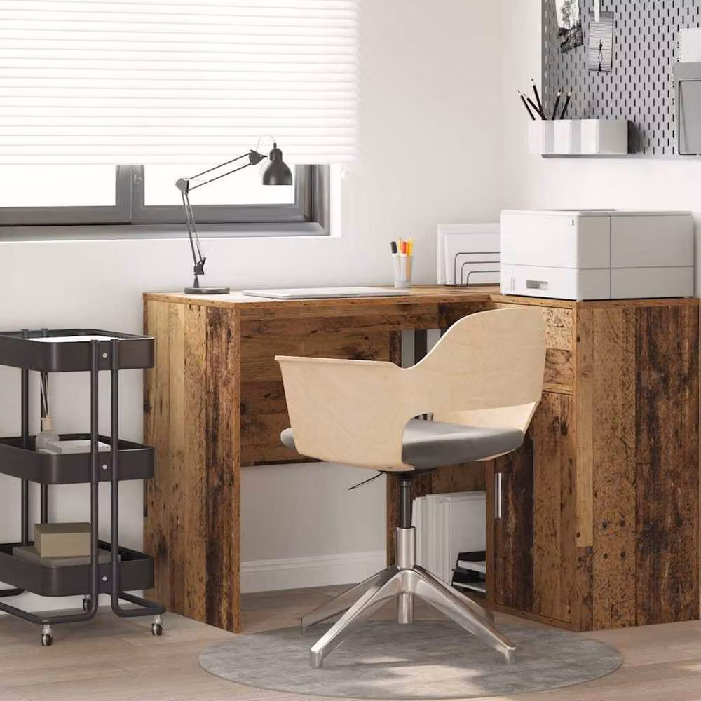 Berkfield Home Writing Desk in Brown Old Wood Finish with Small Storage – 2