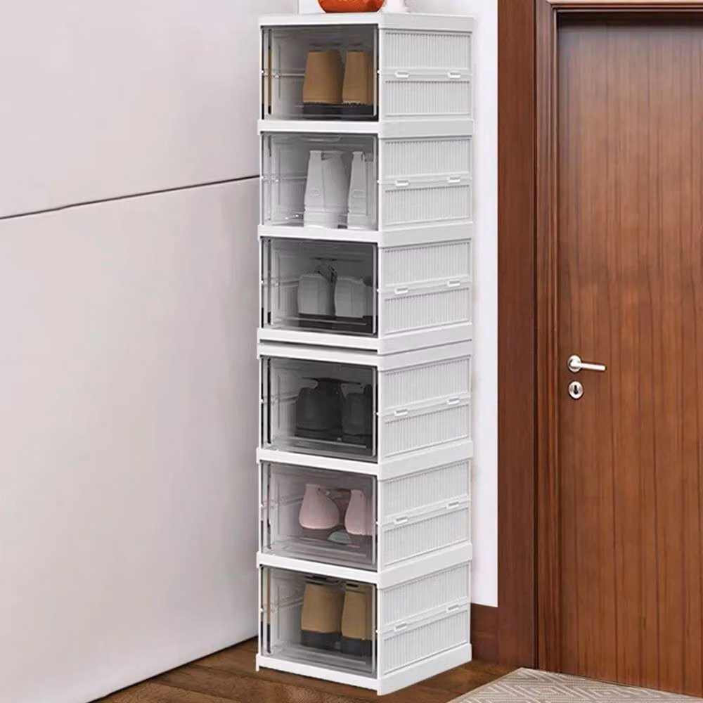 FORGEVIO 6 Tier Slim Foldable Shoe Storage Box in White and Transparent Plastic, Width: 50 cm – 2