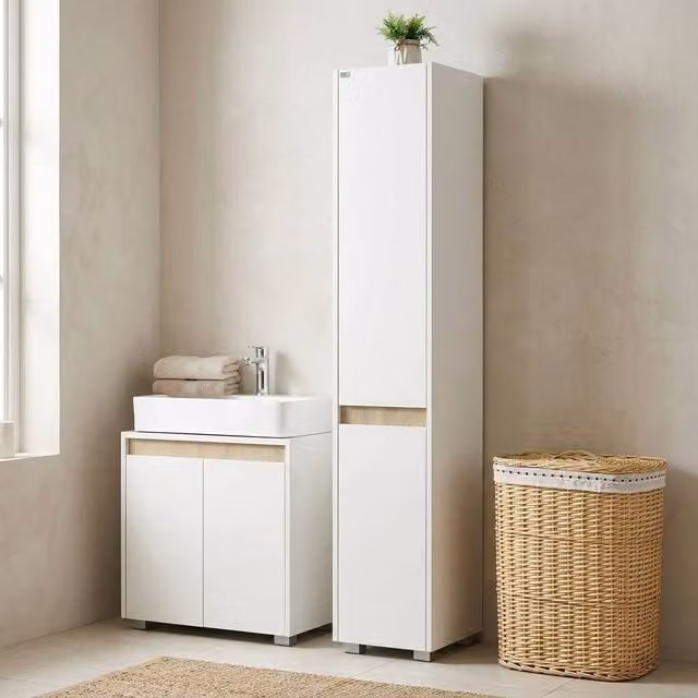 STILVORA Modern Freestanding Bathroom Storage Cabinet with Adjustable Shelves and Hinged Doors, White, H: 165.0 cm, W: 30.0 cm – 1