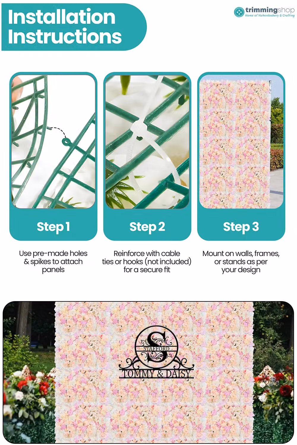 Neel Blue Peach Hydrangea Artificial Flower Wall Panel for Wedding Photography Backdrops W/D/H: 60 x 40 x 40 cm – 2