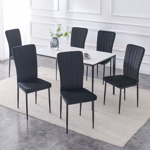 mcc direct Elle Set of 6 Black Velvet High Back Dining Chairs with Metal Legs – 2