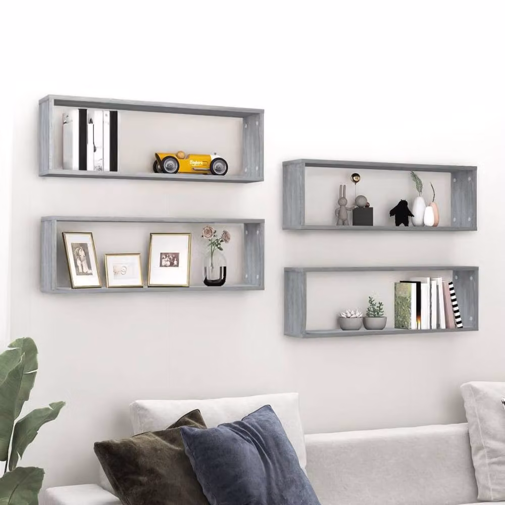 Berkfield Home Wall Mounted Cube Shelves, 4 Piece Set in Grey Sonoma, W: 80 cm, D: 26.5 cm, H: 15 cm – 2
