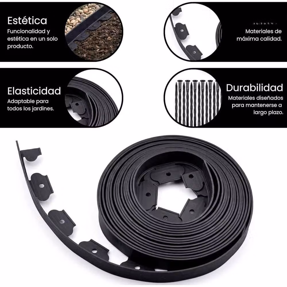 Kelvenix Black Plastic Lawn Edge Border with 30 Pegs, 10m Length – 3