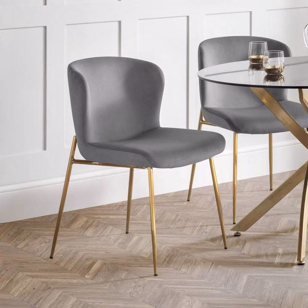Cheshire Cavendish Set of 2 Grey Velvet Modern Upholstered Dining Chairs – 3