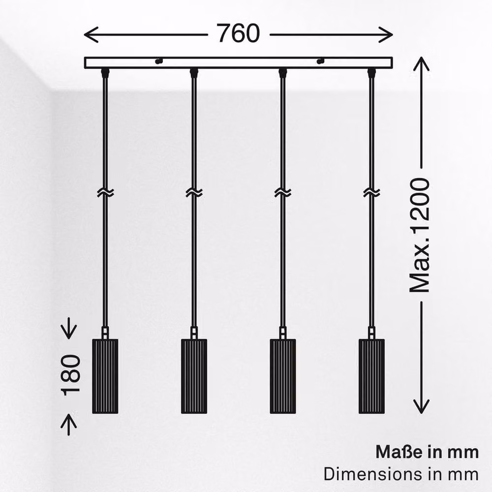 Briloner Black Modern 4 Light Height Adjustable Pendant Light for GU10 Bulbs, W/D/H: 76 x 76 x 120 cm – 7
