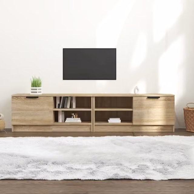 Berkfield Home Set of 2 Modern Sonoma Oak TV Cabinets in Brown, W/D/H: 80 x 35 x 36.5 cm