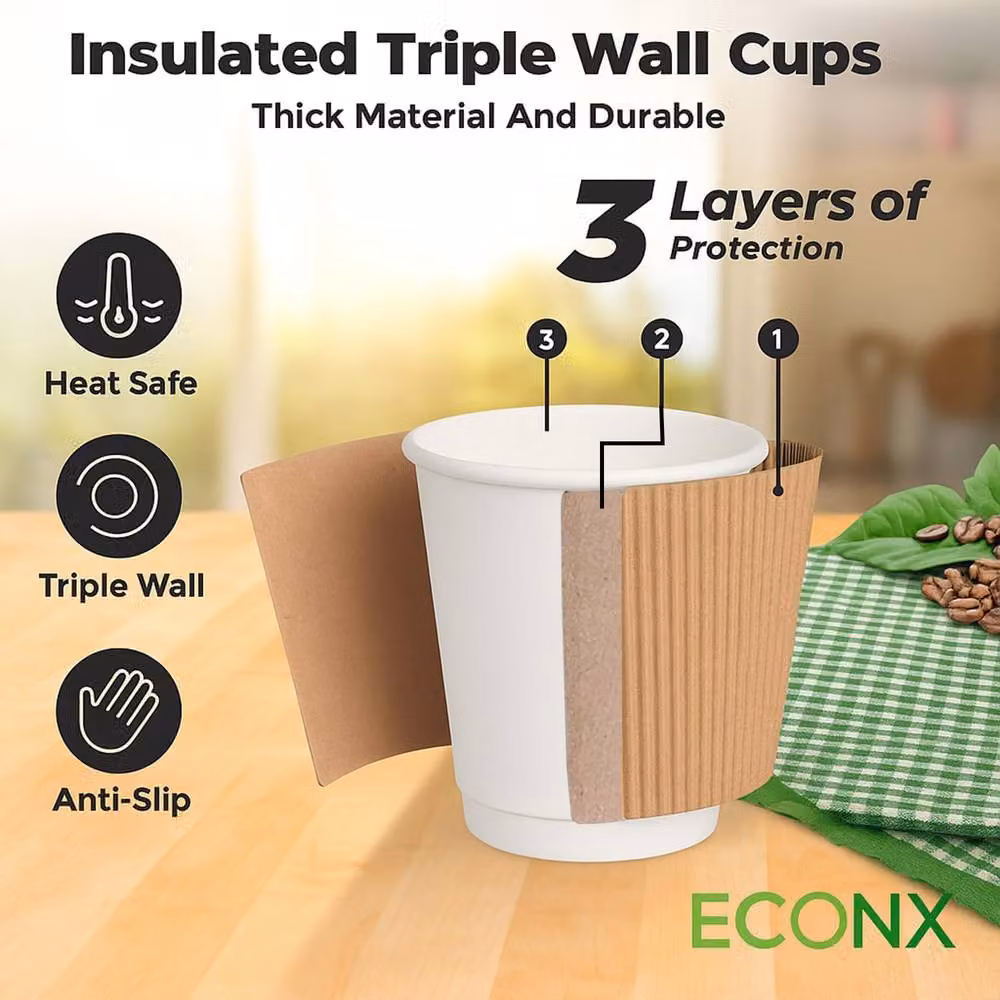 ECONX 25 Pack Disposable 3 Ply Ripple Kraft Paper Coffee Cups, 4oz, Brown – 3