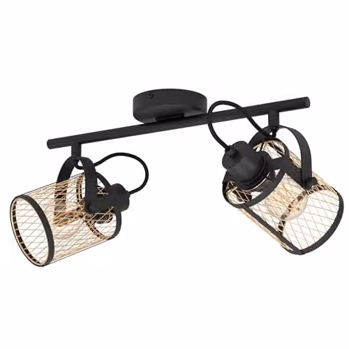Eglo Dellow Industrial 2-Light Ceiling Lamp with Adjustable Spot Bar in Black and Gold/Brass – 1