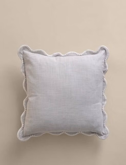 M&S Grey Pure Cotton Embroidered Scallop Square Cushion