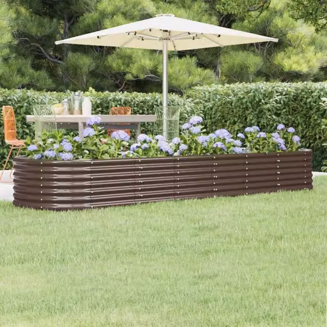 Berkfield Home Garden Powder-coated Steel Raised Bed in Brown, W/D/H: 296 x 80 x 36 cm