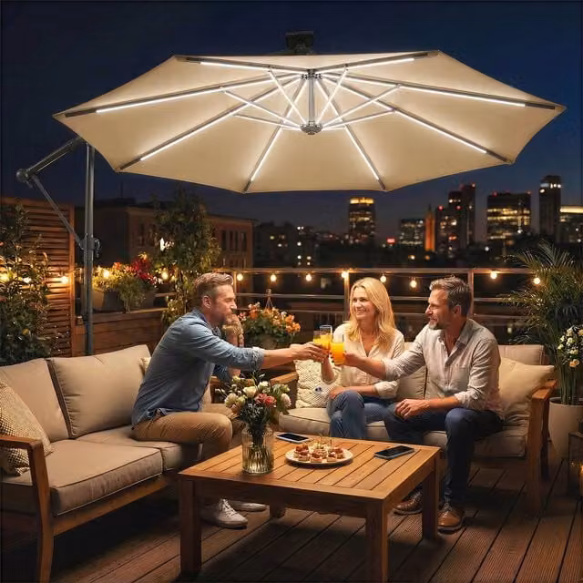 Outsunny 3m Cantilever Garden Parasol in Beige and Brown with Metal and Polyester Construction
