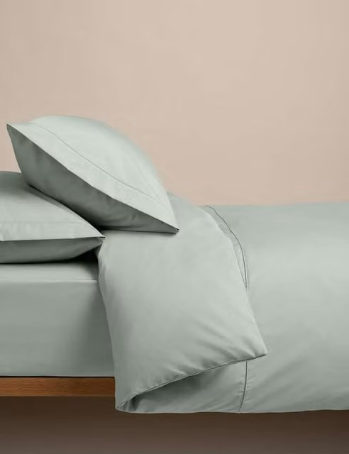 M&S Egyptian Cotton 230 Thread Count Duvet Cover Set, Green, W: 180 cm, H: 200 cm