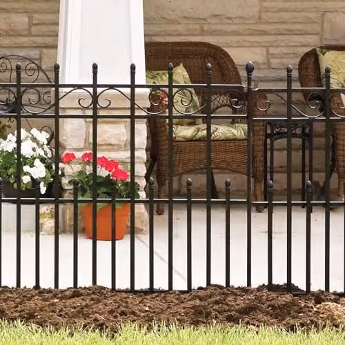 Primrose Kensington Black Powder-Coated Galvanised Steel Ornamental Panacea Fence Section, Height: 122 cm – 2