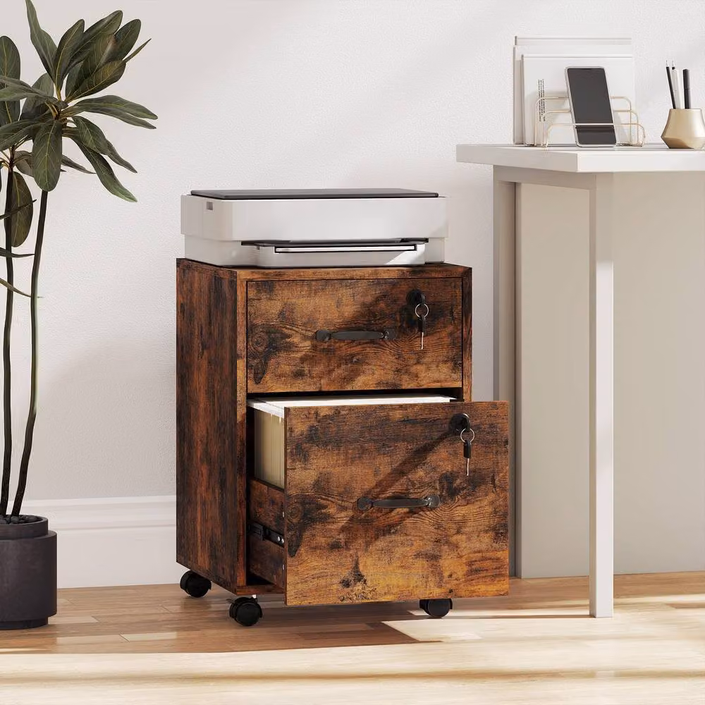 Rolipo 2-Drawer Mobile Filing Cabinet with Letter Hanging File Storage in Brown – 4