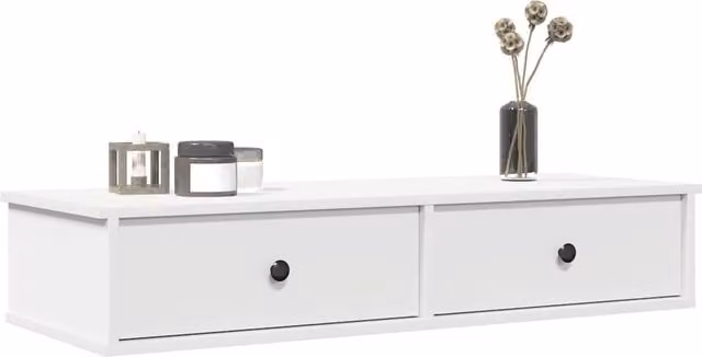 Berkfield Home Wall Shelf with Drawers in White, W/D/H: 100 x 37.5 x 19 cm