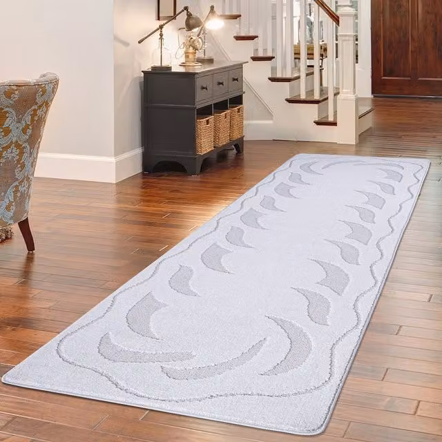 Smart Living Non-Slip Striped Gel Mat in Silver and White, W: 60 cm, L: 110 cm