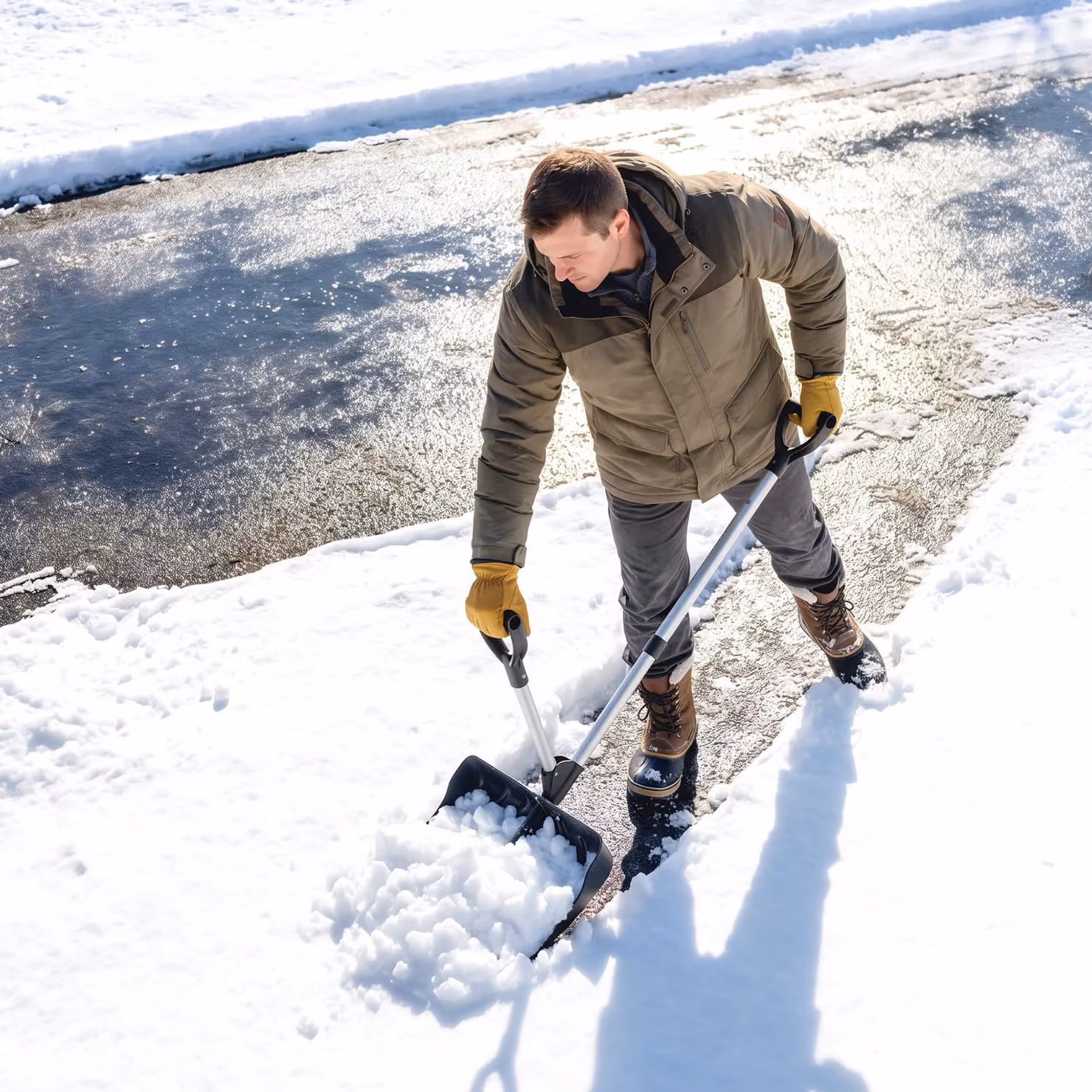 Outsunny Heavy-Duty Snow Shovel and Pusher with 45cm Wide Blade and Detachable Aluminium Handle, Black – 7