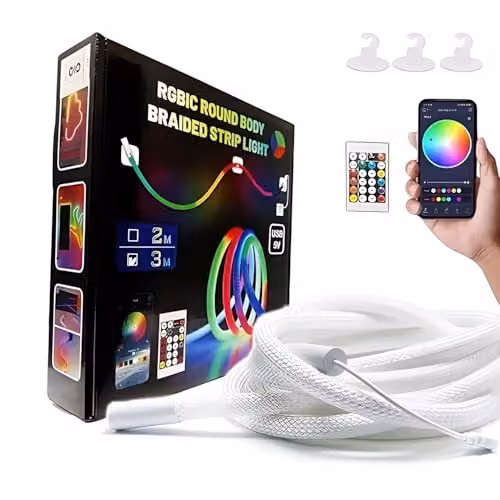 ENERJ RGBIC Neon Rope Light, 5m Multicolour Waterproof IP65 LED Strip, 50W 5000LM Smart Lighting with App, Remote Control and Music Sync