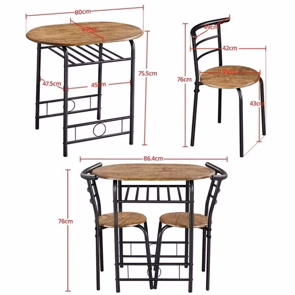 EONLION Modern Round Wood Dining Table and Chairs Set in Brown, Diameter: 100 cm – 2