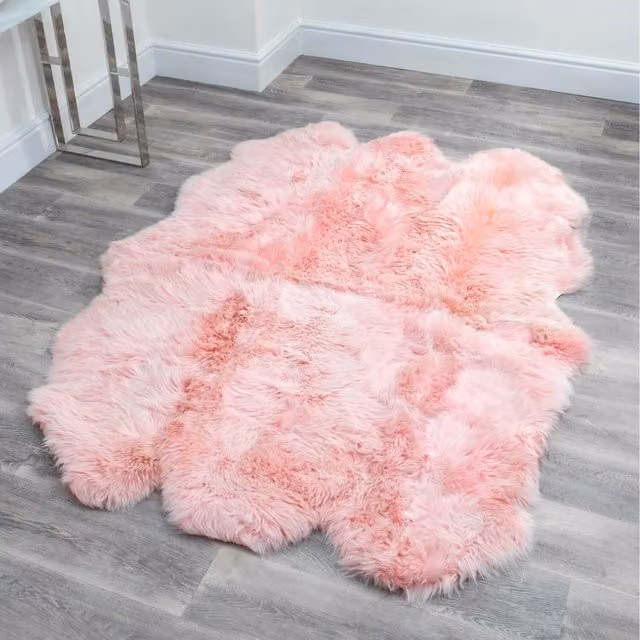 Native Natural Sextuple Pink Organic Wool and Fur Sheepskin Rug