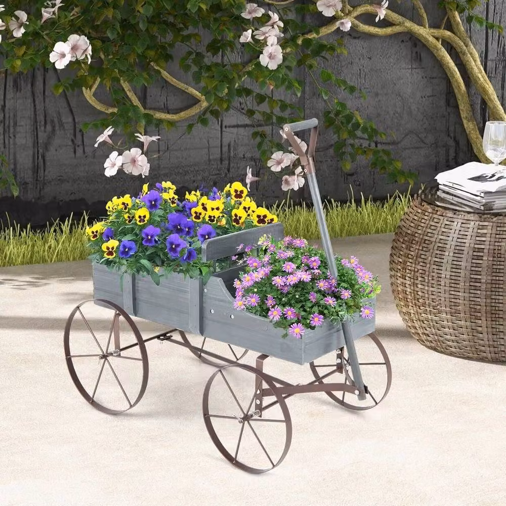 Kelvenix Wood Wagon Flower Planter in Grey – 3