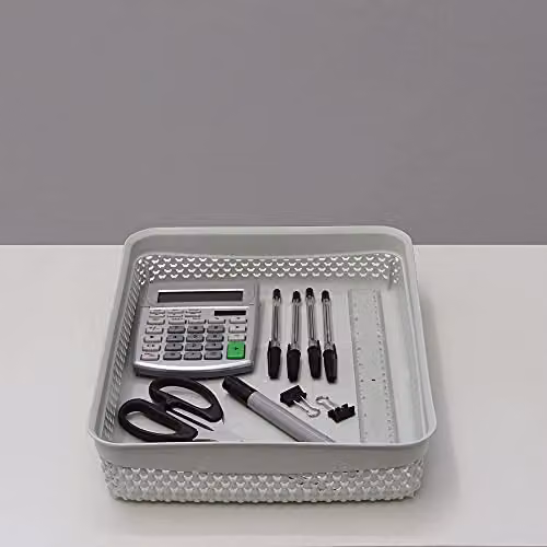 JVL Droplette 4.7L Plastic Storage Basket in Grey, W/D/H: 35 x 26 x 7 cm – 2