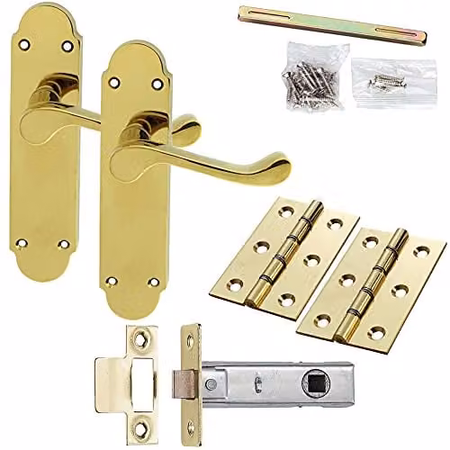 Loops Brass Victorian Upturn Lever Door Handle and Latch Pack with Rounded Backplate