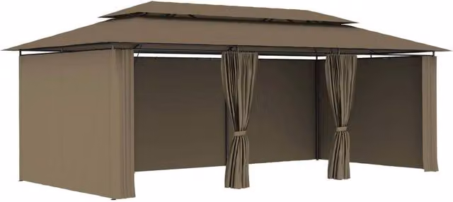 Berkfield Home Gazebo with Curtains in Beige, W/D/H: 600 x 298 x 270 cm – 1