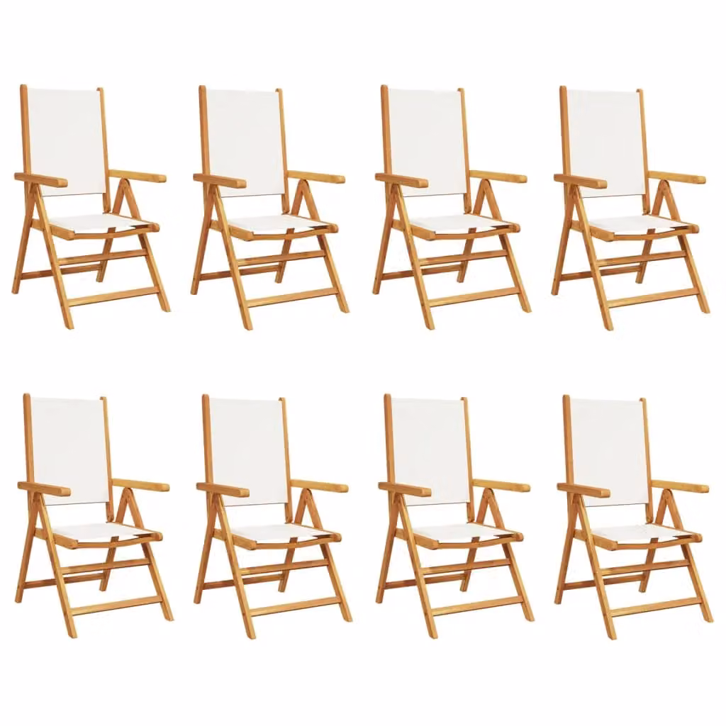 Berkfield Home Set of 8 Reclining Garden Chairs in White Fabric and Acacia Wood – 2