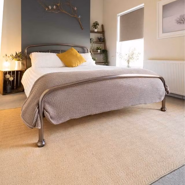 The Rug House Woven Jute and Cotton Herringbone Area Rug in Brown and Beige, W: 150 cm, D: 80 cm