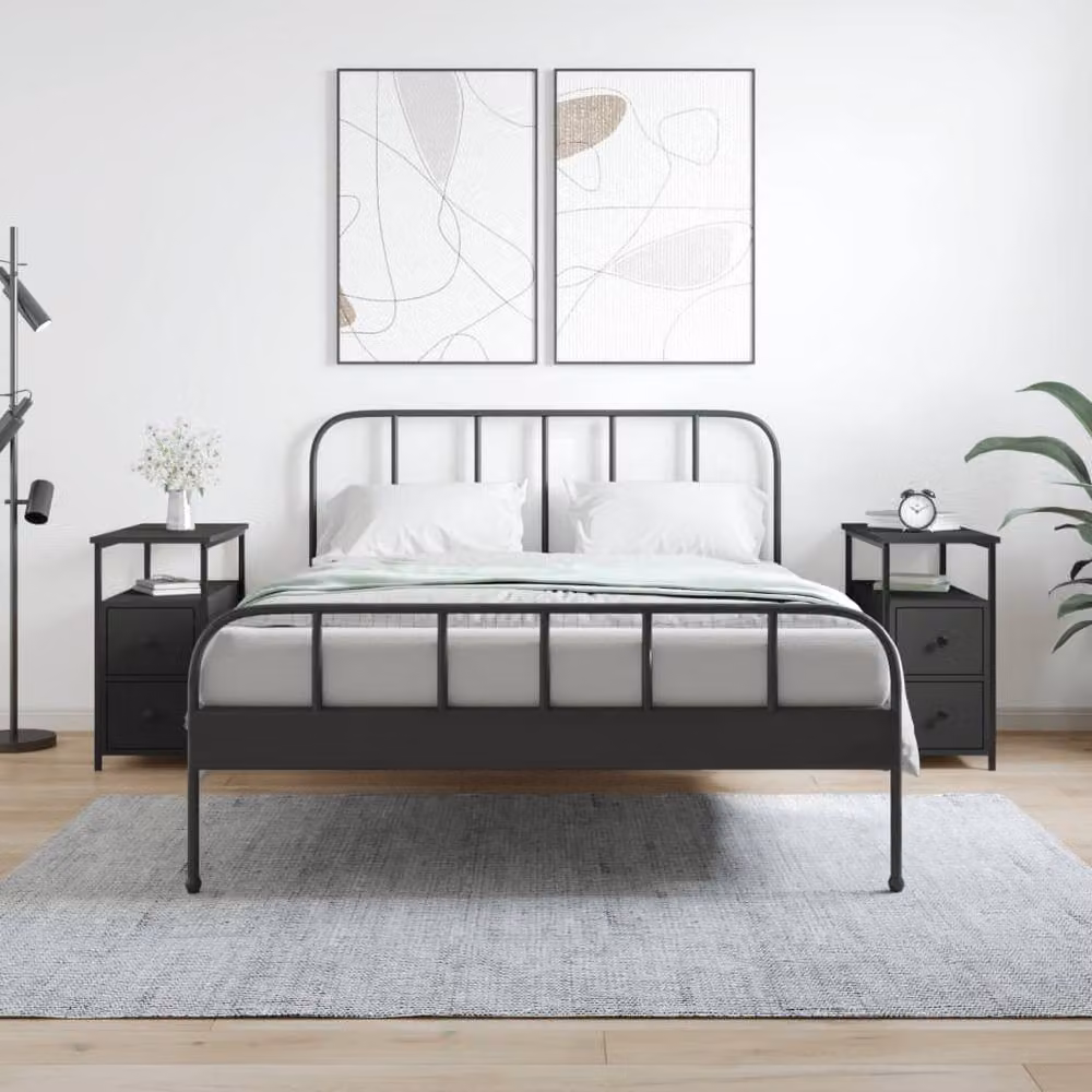 Berkfield Home Set of 2 Black Modern Bedside Cabinets in Engineered Wood W/D/H: 30 x 60 x 60 cm – 2