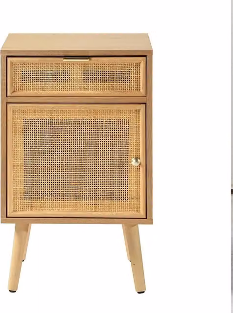 CALICOSY MIYA Bedside Table with Natural Rattan Caning in Light Brown, W/D/H: 36.5 x 36.5 x 71.0 cm – 1