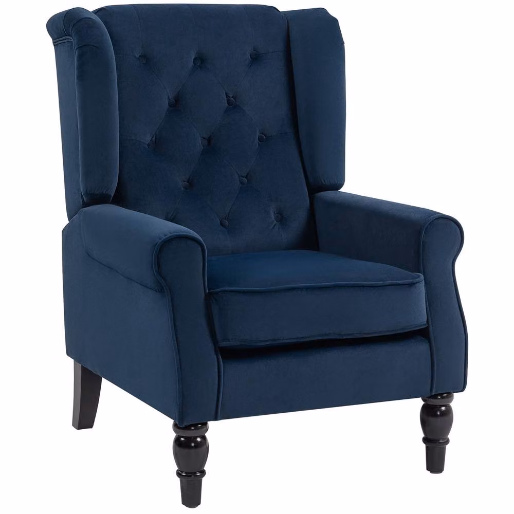 Wyld Haus Rake Retro Wingback Accent Armchair in Blue Velvet with Button Tufting, W/D/H: 86 x 47 x 102 cm – 2