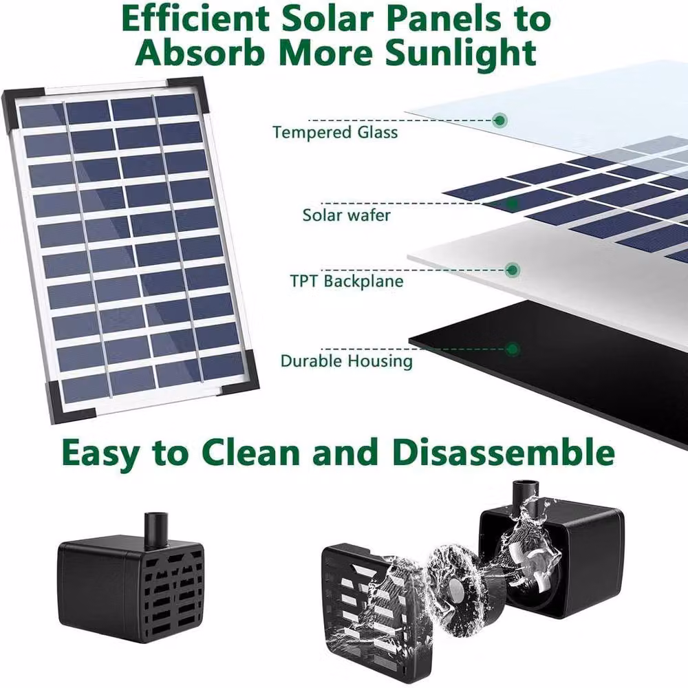 KORVIXA 5W Solar Powered Water Fountain Pump in Black, W/D/H: 100 x 100 x 1 cm – 4
