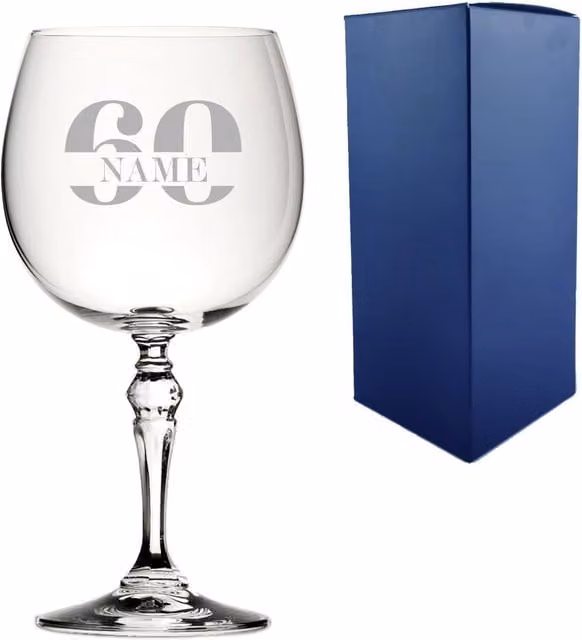 Uniqueful Personalised 60th Birthday Crystal Gin Cocktail Glass in Transparent Clear