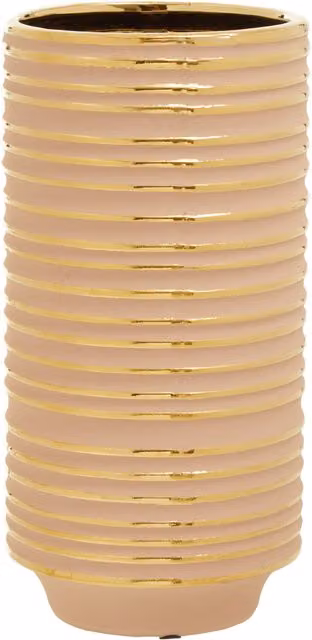Orsina Haldis Small Striped Ceramic Tabletop Vase in Gold and White