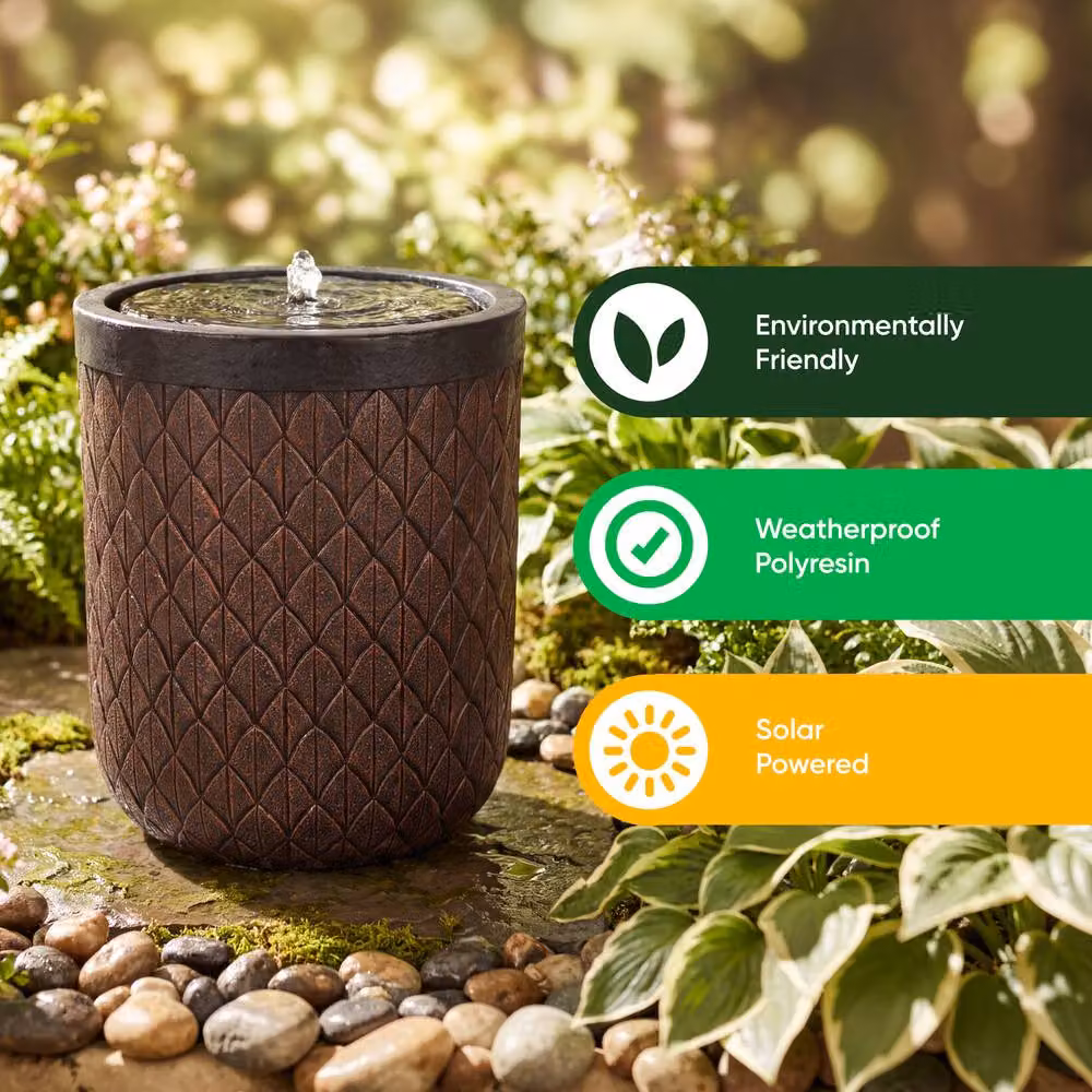 Gardenwize Solar Powered Round Decorative Outdoor Water Fountain in Brown – 4