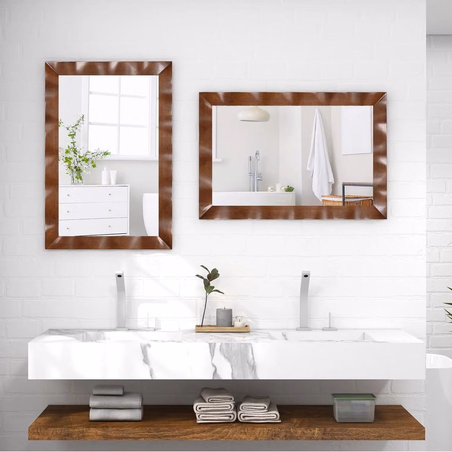Costway Rustic Farmhouse Wood Wall Mirror, Brown, W: 106 cm, H: 71 cm – 5