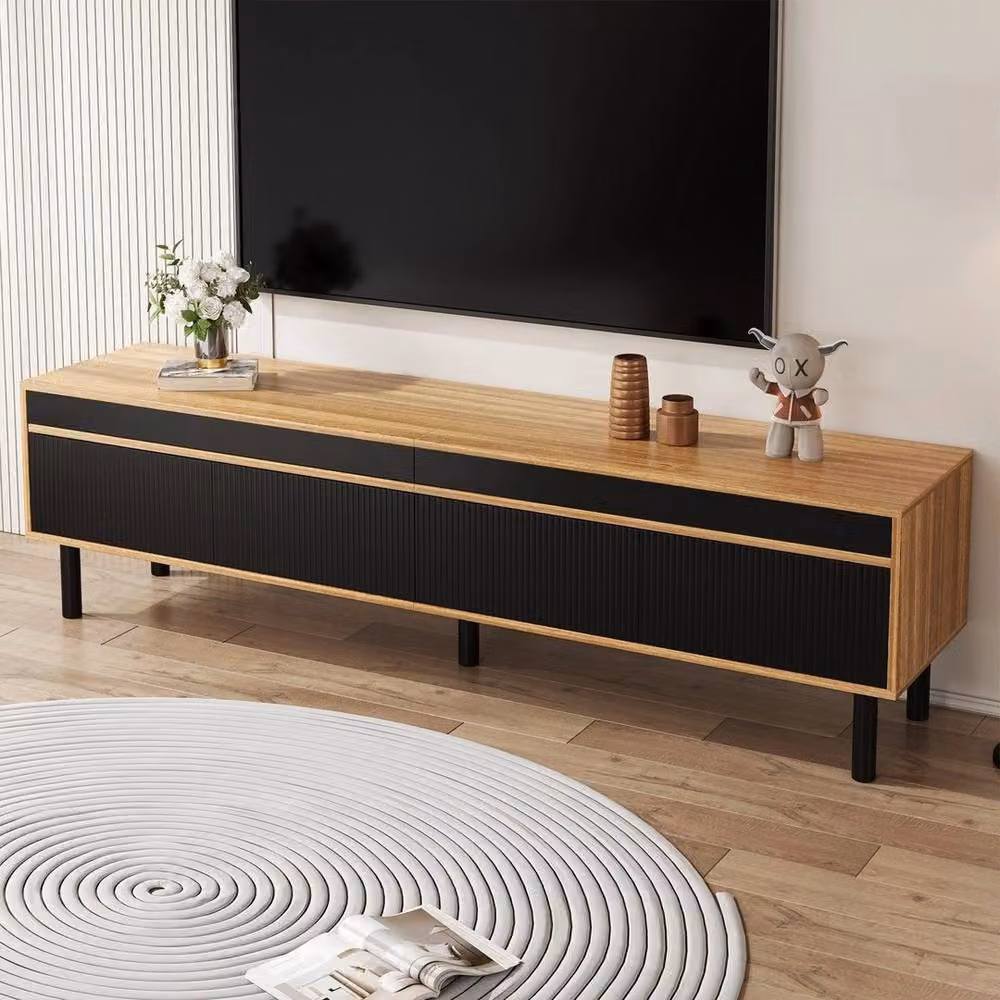KORVIXA Mid Century Modern 4-Door Large TV Stand Media Storage Unit, Black, W/D/H: 100 x 100 x 100 cm – 4