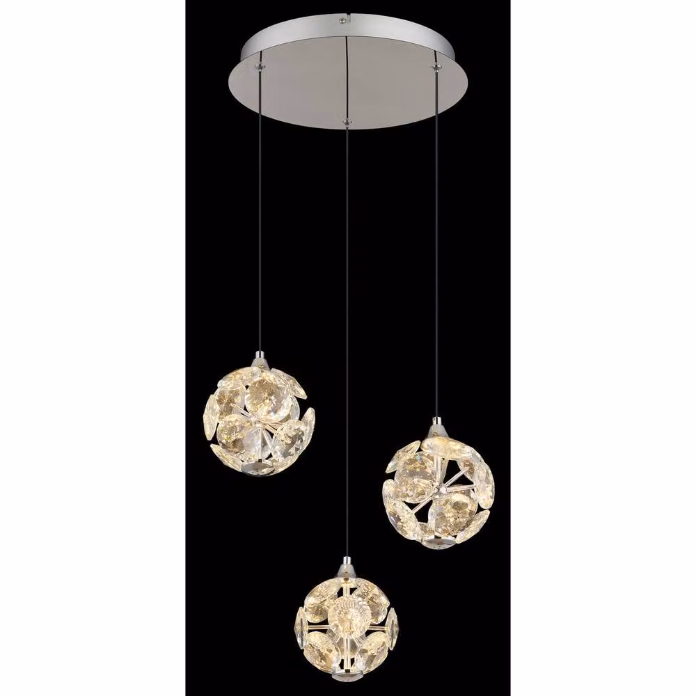 Globo Lighting Virina Cluster Pendant Ceiling Light in Silver with Transparent K9 Crystals, 3x LED Bulbs Included, Height: 150 cm – 4