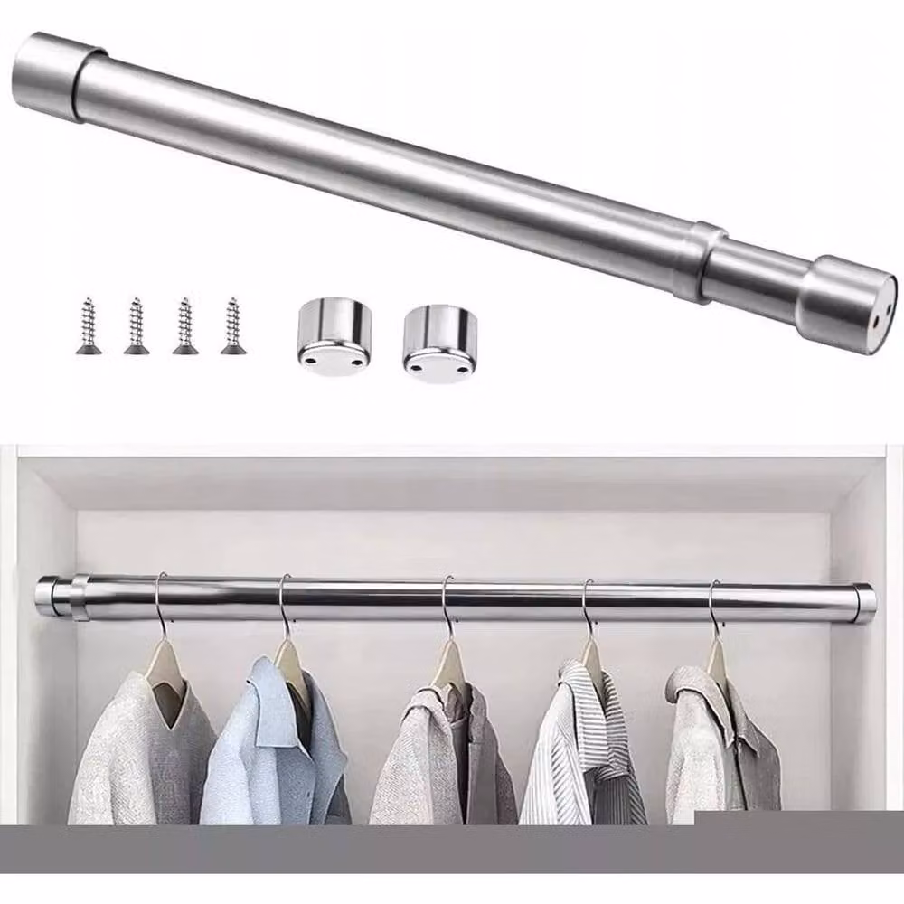 FLAVORA Extendable Stainless Steel Wardrobe Rail in Metallic Silver, W/D/H: 47-80 x 52 x 5.2 cm – 2