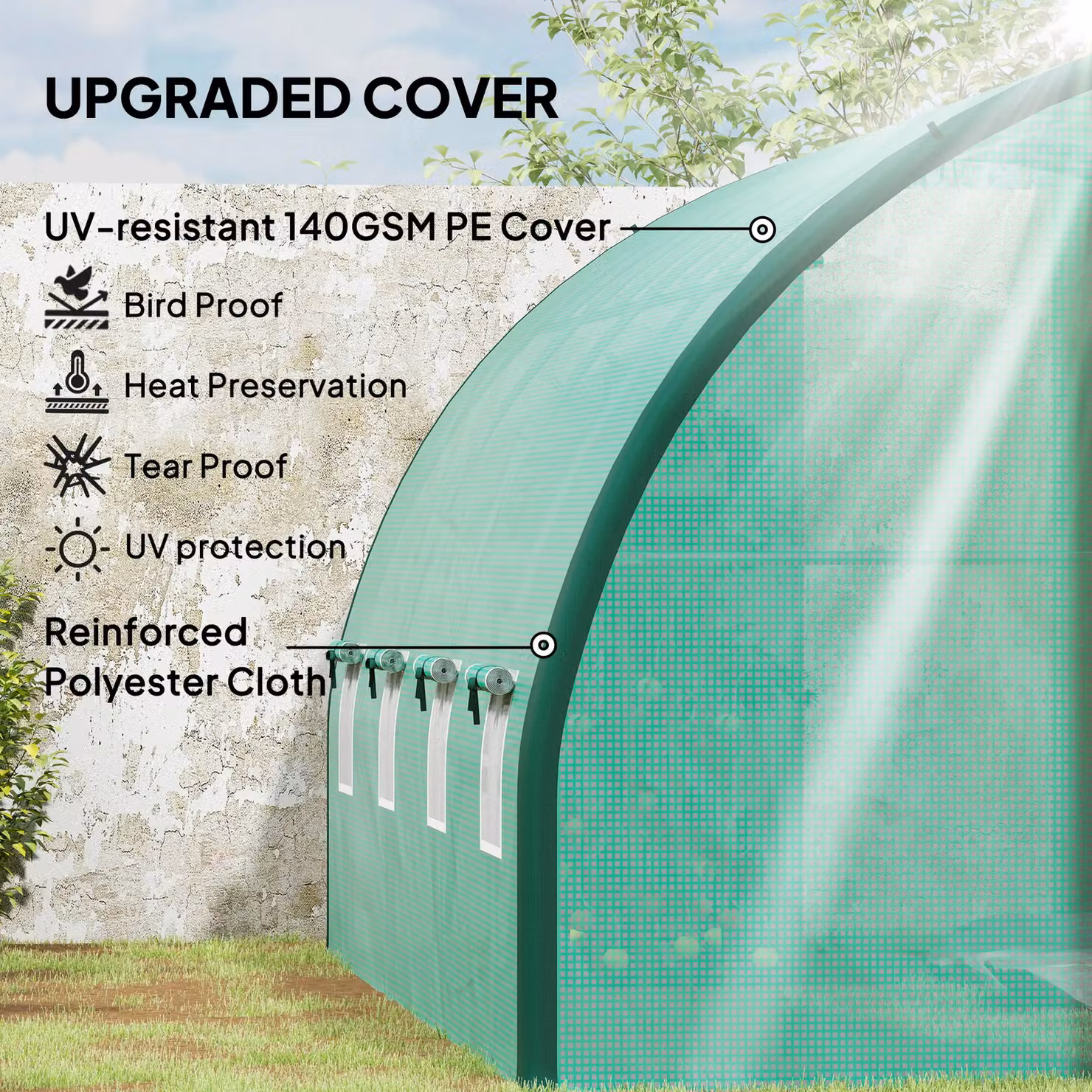 Outsunny Green Tunnel Greenhouse with Hinged Doors and Windows, W: 400 cm, D: 300 cm, H: 200 cm – 3