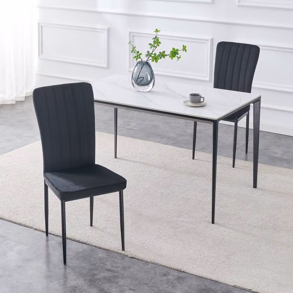 MCC Direct Elle Set of 2 Black Velvet Padded Upholstered Dining Accent Chairs – 2