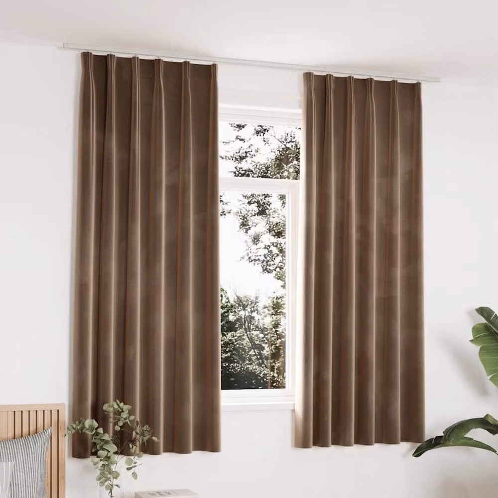 Berkfield Home Blackout Velvet Curtains, 2 Pack, Beige, W: 140 cm, H: 175 cm – 2
